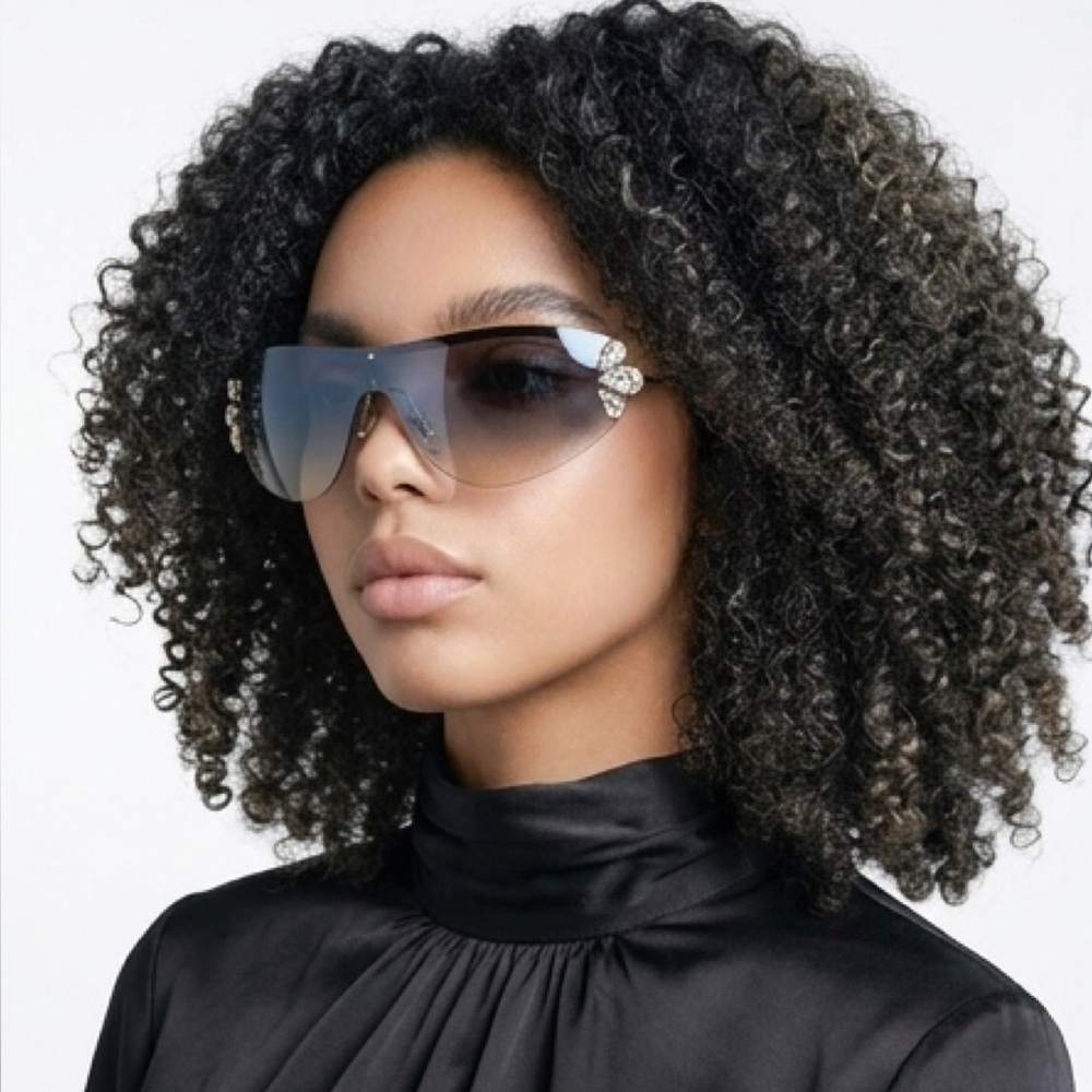 🆕 MIU MIU smoky gray Shield Sunglasses w/ Crystals